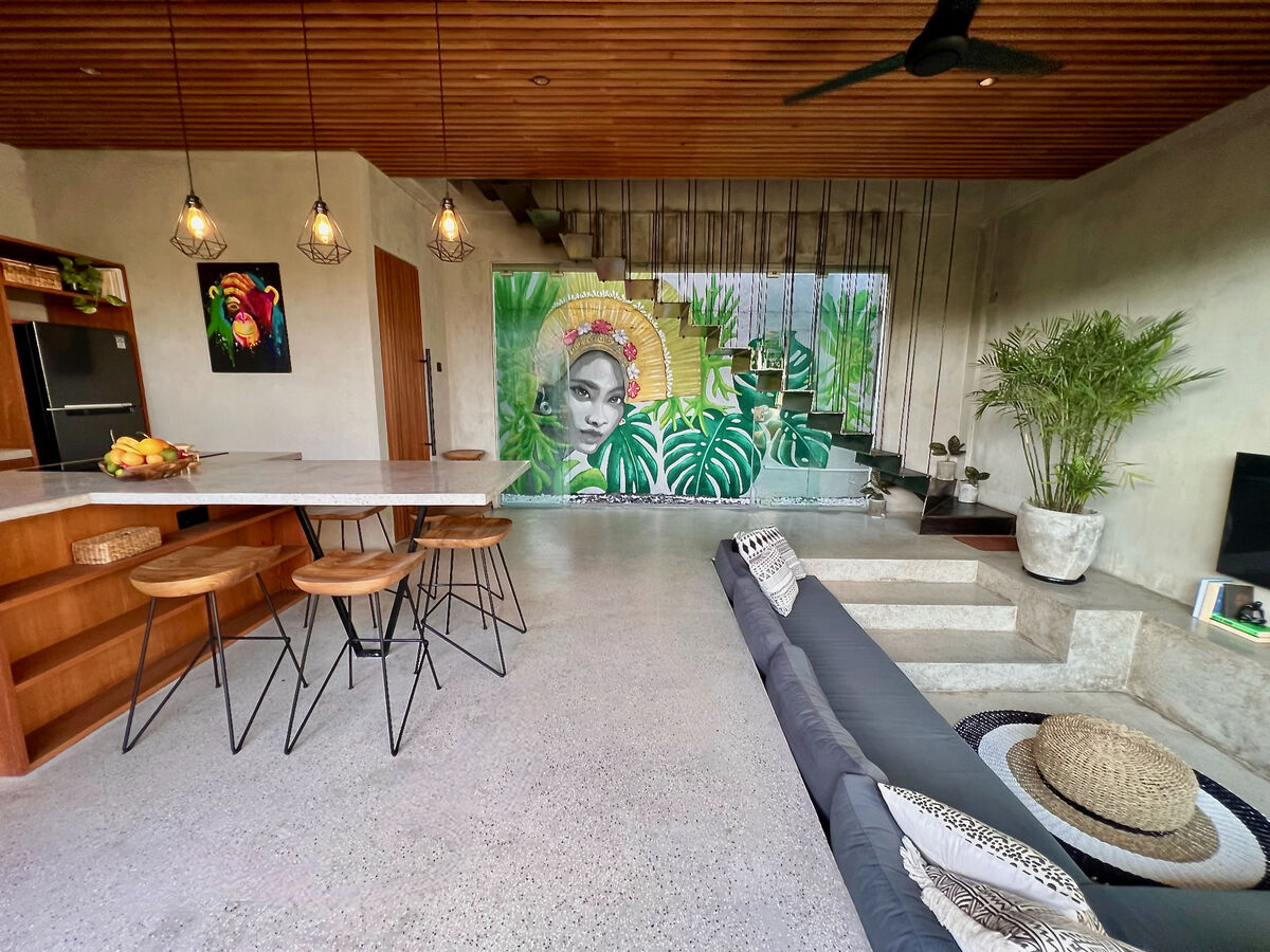 Dining area with mural